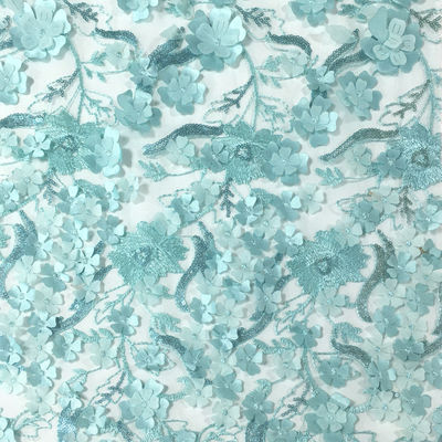 qualità  Beautiful viable elegant blue flower pattern mesh 3d laser lace embroidery fabric for women dress fabbrica
